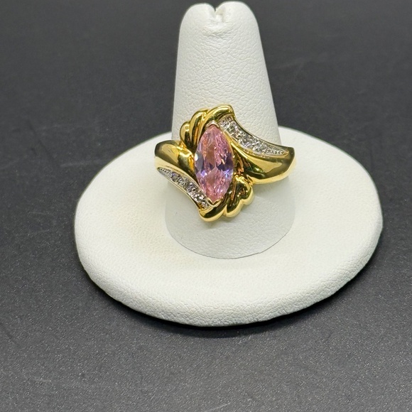 Seta Pink Marquise CZ Ring with Clear Accent Stones on a Bypass Style Band - Picture 3 of 12